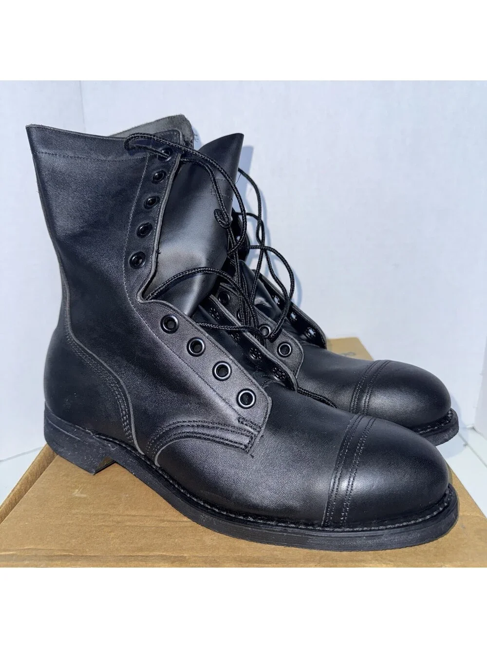 Vintage 99 Black 10.5 Leather Combat Boot COVE Military Steel-toe BILTRITE NWB